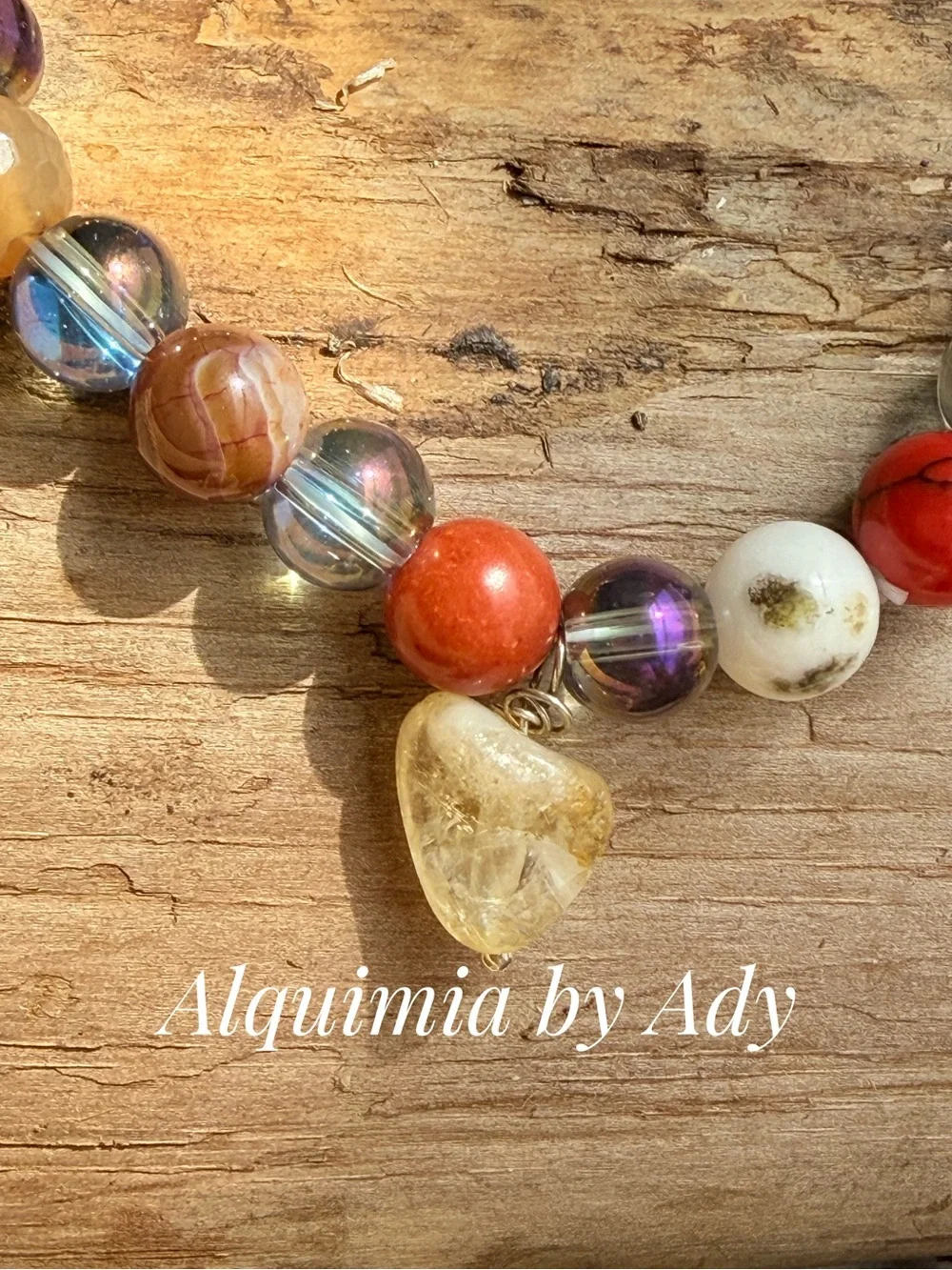 Gemstones Multicolor Beaded Bracelet with Citrine Heart Charm